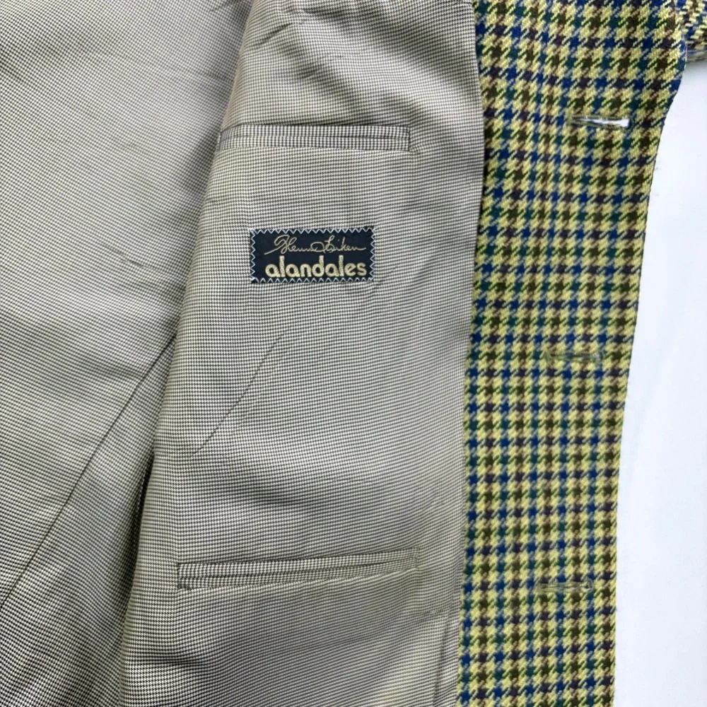 VTG Alandales Ermenegildo Zegna Wool Sport Coat Mens 42R Tan Houndstooth Blazer